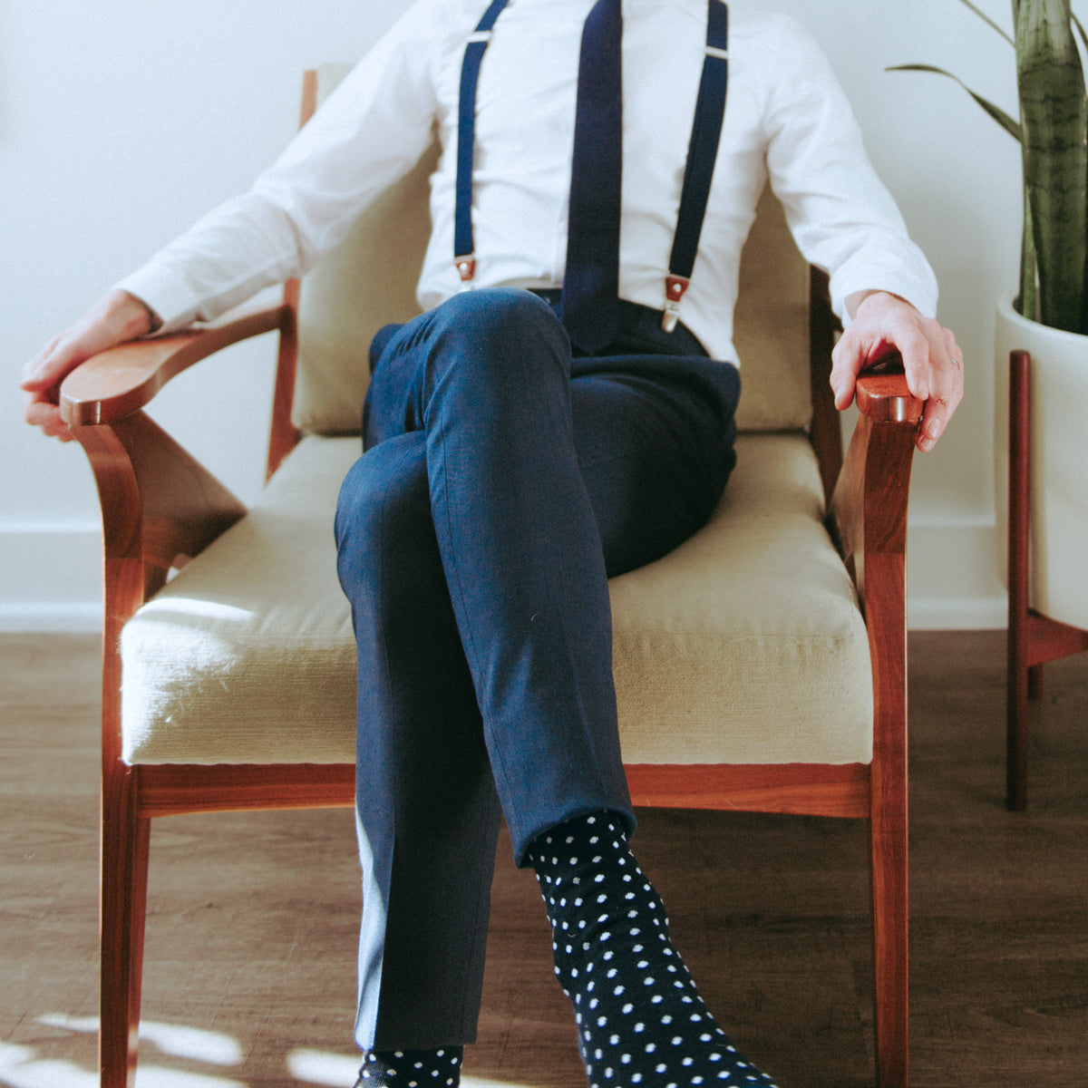Dark Navy Blue Polka Dot Wedding Socks | Groomsman Gear Sock and Label / Regular (Men's 7-12)