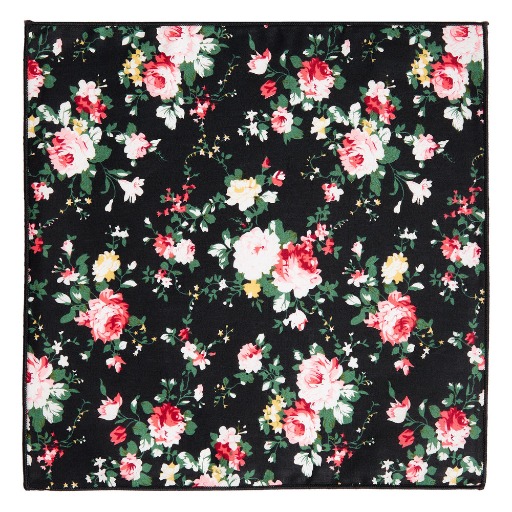 Black Floral Pocket Square 100% Cotton 10x10 Inches