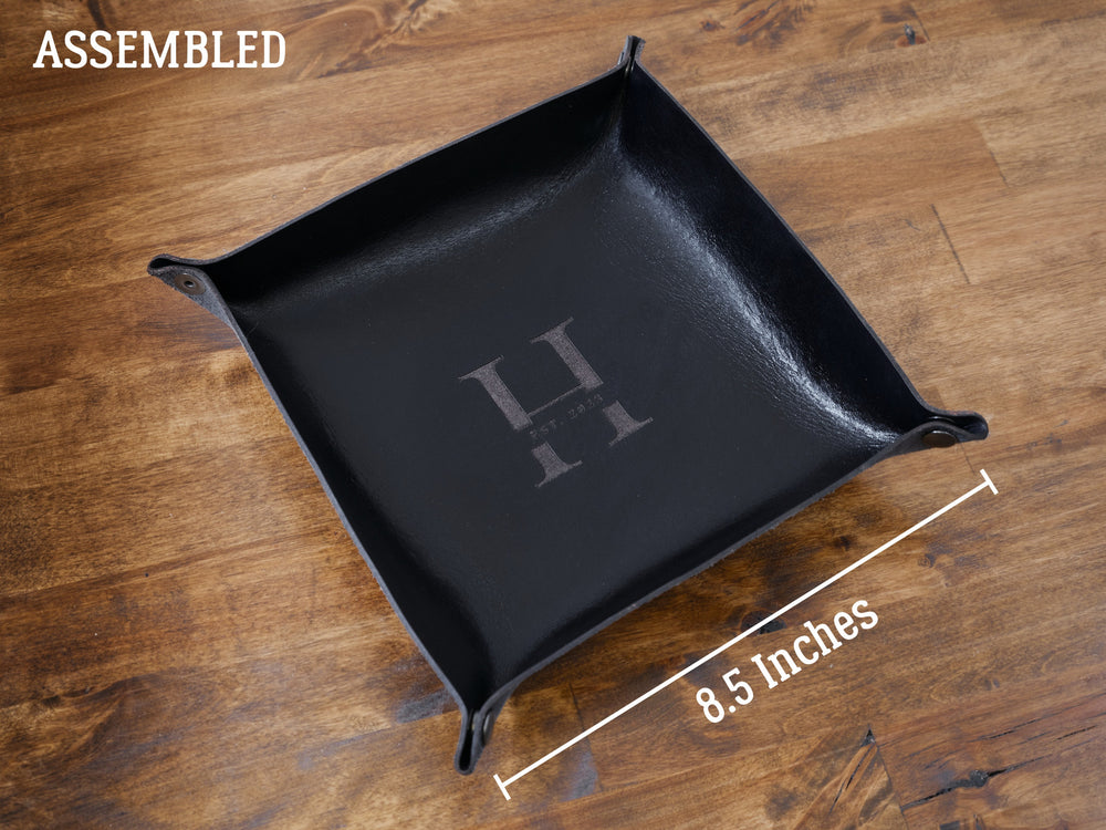 
                  
                    Black Leather Catchall Valet Tray Assembled Measurements
                  
                