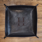 Black Leather Catchall Valet Tray for Groomsmen Gift
