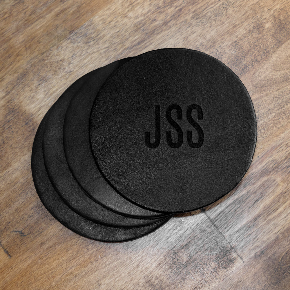 Black Personalized Leather Coaster Set for Groomsmen Gift or Wedding Party
