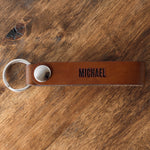 Brown Leather Keychains with Custom Personalized Engraving for Groomsmen Gift Front