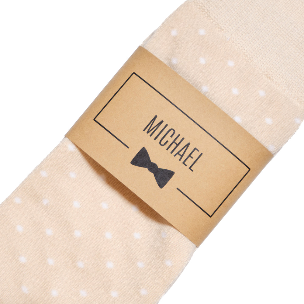 
                  
                    Champagne Polka Dot Dress Socks with Personalized Labels for Groomsmen Gifts
                  
                