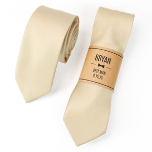 
                  
                    Champagne Solid Grosgrain Wedding Tie with Personalized Label
                  
                