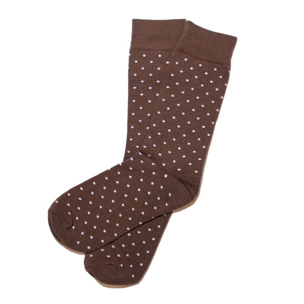 Dark Brown Polka Dot Dress Socks for Groomsmen and Weddings
