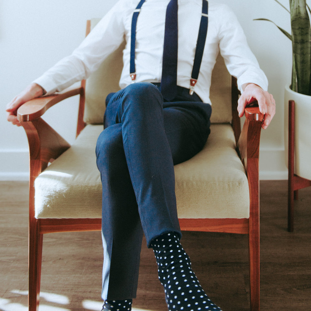 
                  
                    Dark Navy Polka Dot Socks | Men's Size 7-12
                  
                