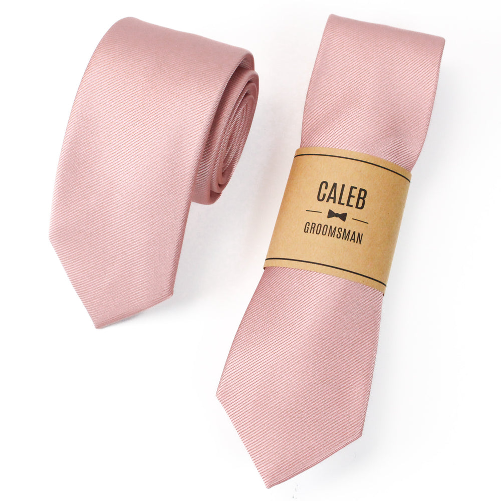 
                  
                    Dusty Rose Pink Solid Grosgrain Wedding Tie with Personalized Label
                  
                