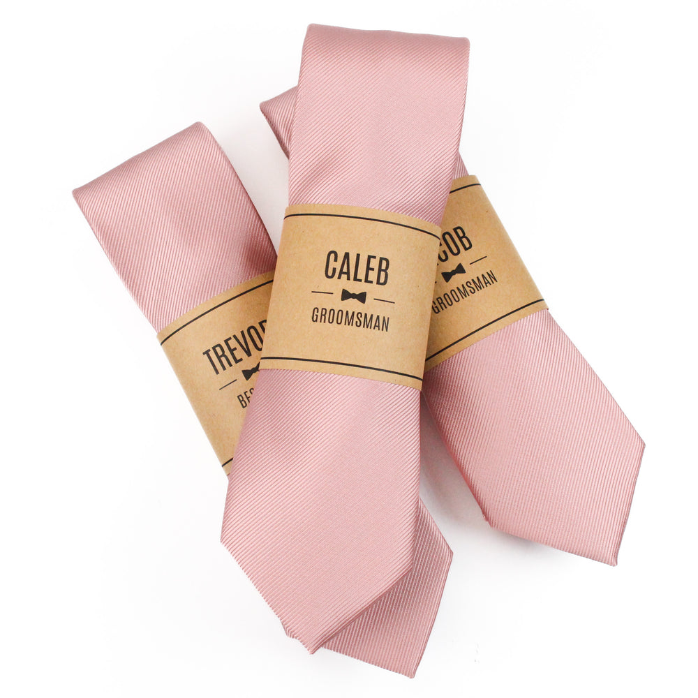 Dusty Rose Pink Solid Grosgrain Wedding Tie with Personalized Label