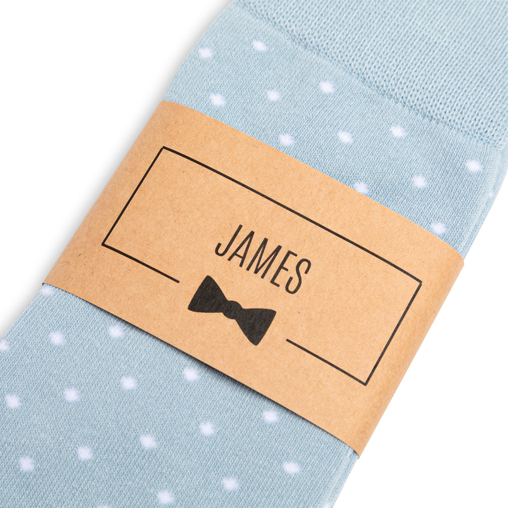 
                  
                    Light Dusty Blue Polka Dot Groomsmen Socks with Custom Label
                  
                