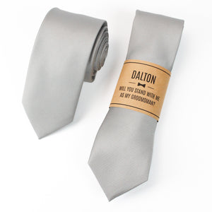 
                  
                    Light Grey Solid Grosgrain Wedding Tie with Personalized Label
                  
                