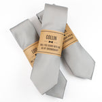 Light Grey Solid Grosgrain Wedding Tie with Personalized Label