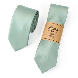 
                  
                    Light Sage Green Solid Grosgrain Wedding Tie with Personalized Label
                  
                