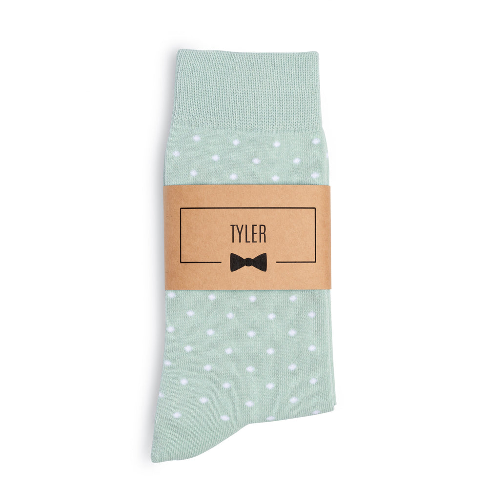 Light Sage Polka Dot Groomsmen Socks with Custom Label