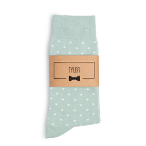 
                  
                    Light Sage Polka Dot Groomsmen Socks with Custom Label
                  
                