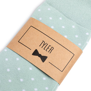 
                  
                    Light Sage Polka Dot Groomsmen Socks with Custom Label
                  
                