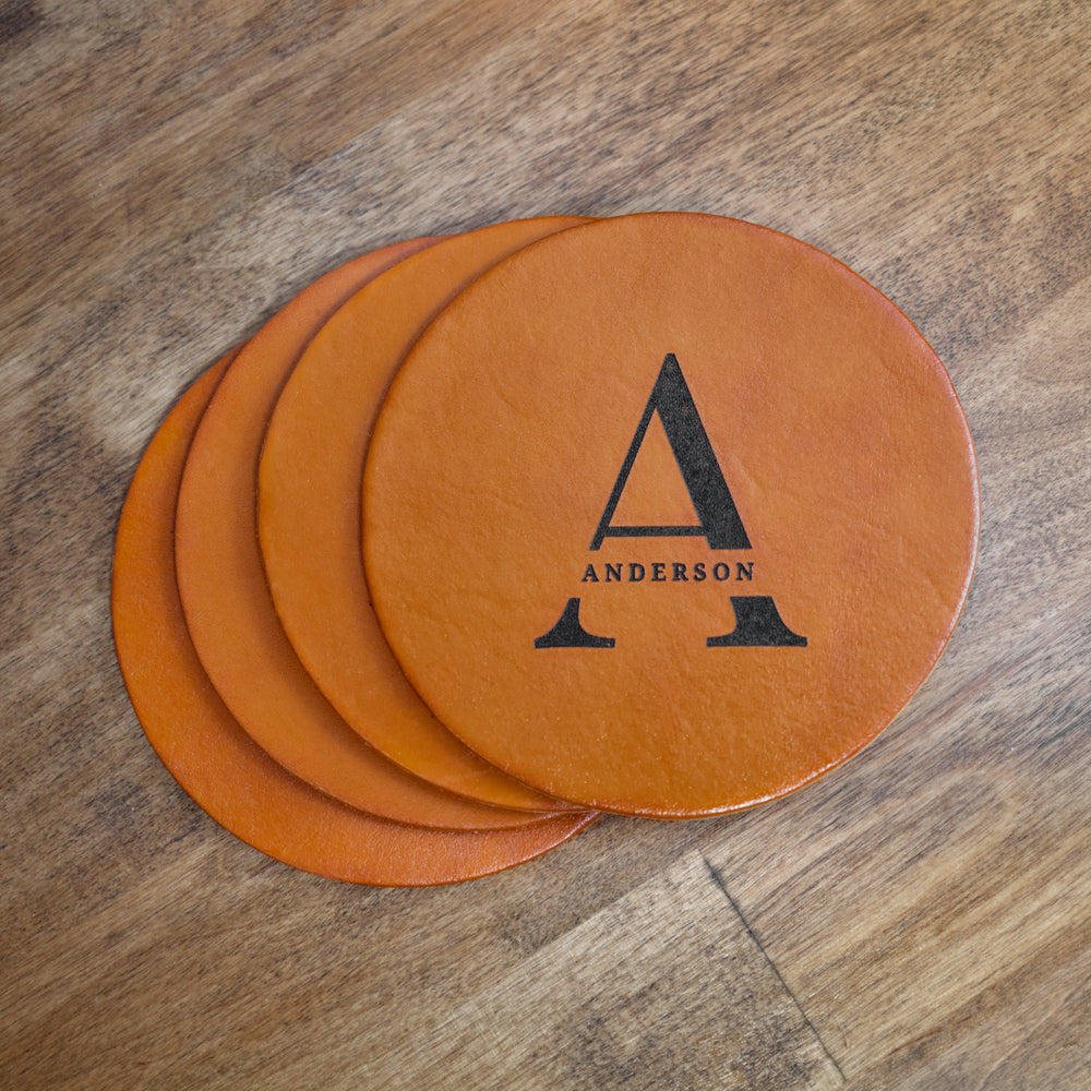 Engraved Leather Coaster Set for Weddings