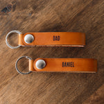 Tan Leather Keychain With Custom Personalized Engraving for Groom or Groomsmen Gift
