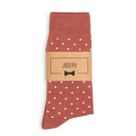 Terracotta Rust Polka Dot Groomsmen Socks with Custom Label