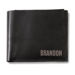 Black Real Leather Bifold Wallet with Engraving