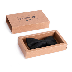 Black Bow Tie for Weddings Pre-Tied Cotton/Linen | Groomsman Gear Kraft Gift Box