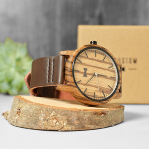 
                  
                    Zebrawood Case Watch for Men with Leather Straps
                  
                