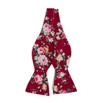 Burgundy Red Floral Self Tied Bow Tie for Weddings