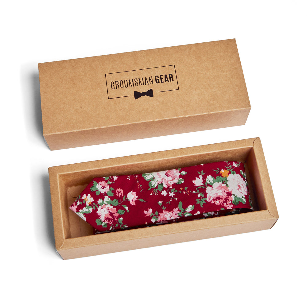 
                  
                    Burgundy Floral Skinny Tie with Gift Box
                  
                