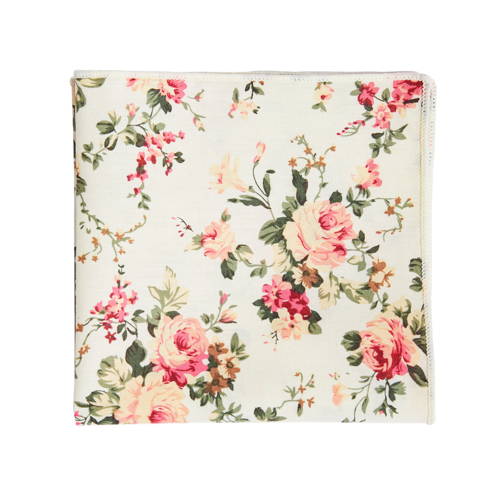 Cream Floral Pocket Square for Weddings 100% Cotton