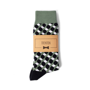 
                  
                    Green and Dark Navy Funky Groomsmen Socks with Personalized Label
                  
                