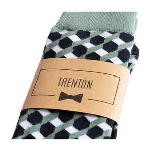 
                  
                    Green and Dark Navy Funky Groomsmen Socks with Personalized Label
                  
                