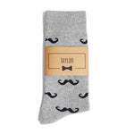 Grey Mustache Groomsmen Socks with Personalized Label