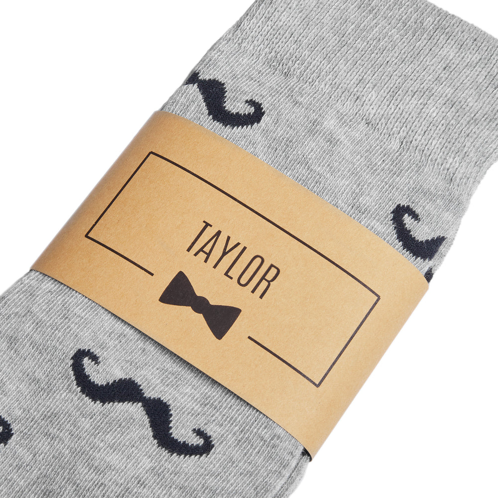
                  
                    Grey Mustache Groomsmen Socks with Personalized Label
                  
                