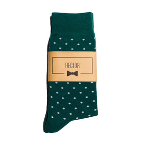
                  
                    Hunter Green Polka Dot Dress Socks with Personalized Labels for Groomsmen Gifts
                  
                