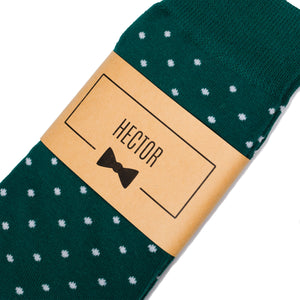 
                  
                    Hunter Green Polka Dot Dress Socks with Personalized Labels for Groomsmen Gifts
                  
                