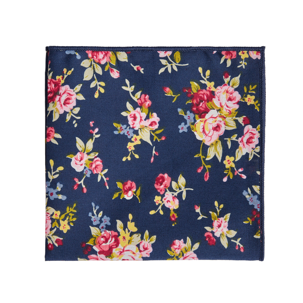 Navy Blue Floral Pocket Square for Weddings 100% Cotton