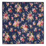 Navy Blue Floral Pocket Square for Weddings 100% Cotton