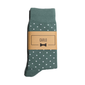 
                  
                    Sage Green Polka Dot Dress Socks with Personalized Labels for Groomsmen Gifts
                  
                