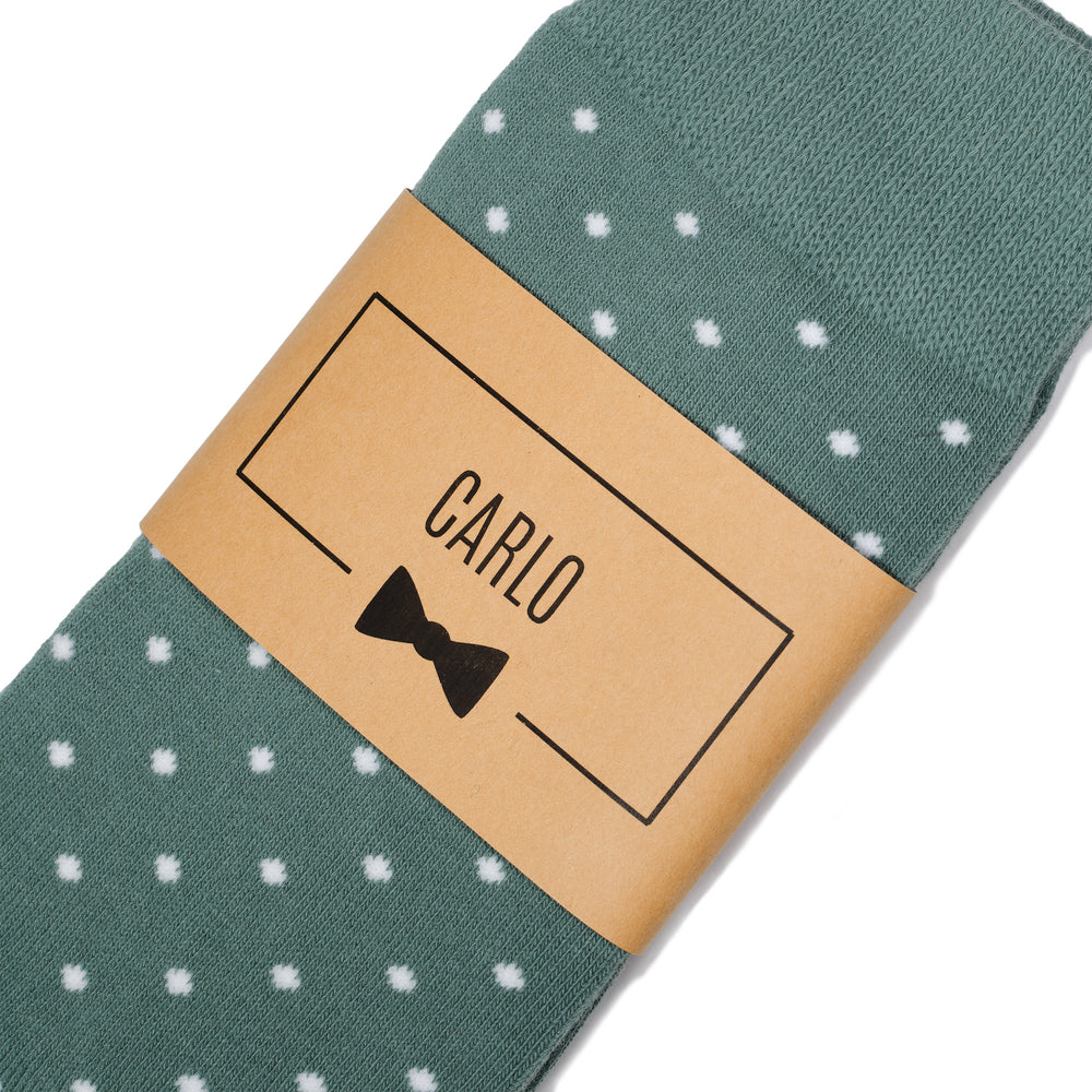 
                  
                    Sage Green Polka Dot Dress Socks with Personalized Labels for Groomsmen Gifts
                  
                