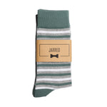 Sage Green Striped Dress Socks with Personalized Labels for Groomsmen Gifts