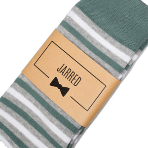 
                  
                    Sage Green Striped Dress Socks with Personalized Labels for Groomsmen Gifts
                  
                