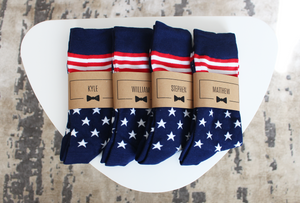 
                  
                    USA American Flag Groomsmen Socks with Personalized Labels by Groomsman Gear
                  
                