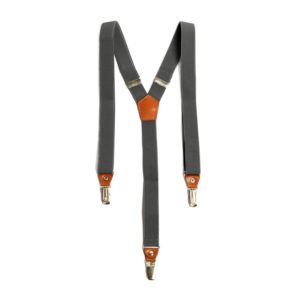 Charcoal Grey Side Trigger Snap X Back Leather Trim Suspenders – Bowtie &  Arrow