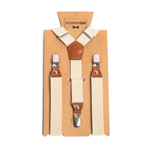 Russence Luxury Cross Back Adjustable Khaki, Light Tan Suspenders