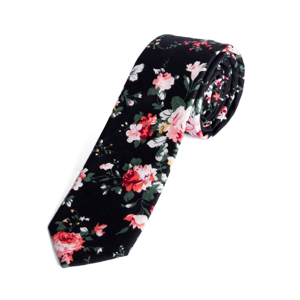 Black Floral Skinny Tie for Weddings | Groomsman Gear