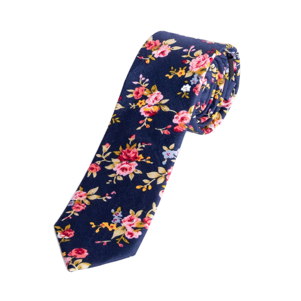 Navy Floral Skinny Tie for Groomsmen