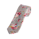 Grey Floral Skinny Tie for Groomsmen